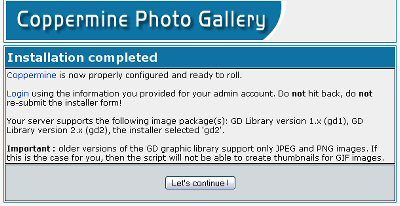 Coppermine install complete