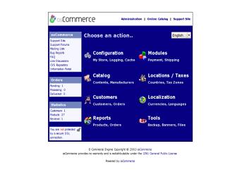 osCommerce control panel